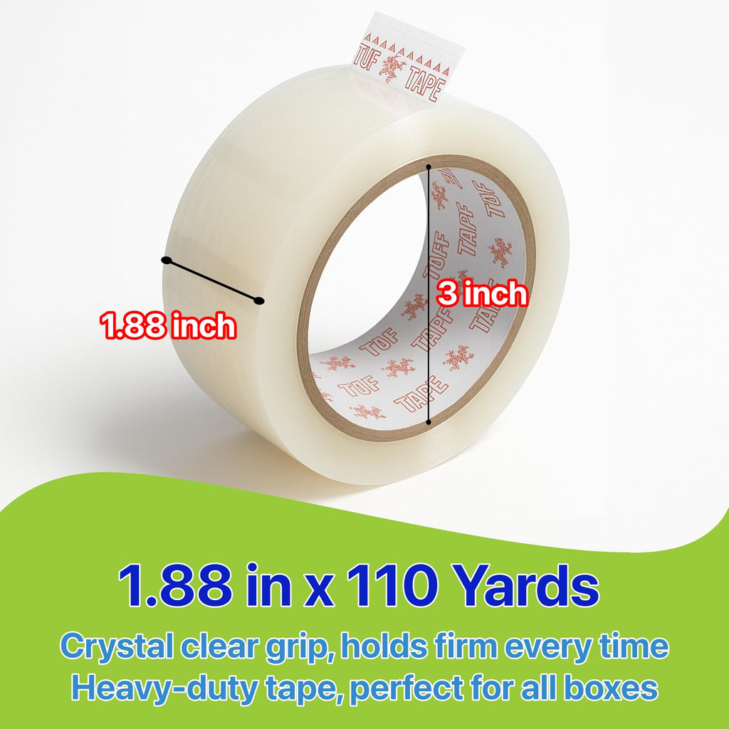 Pokanic Box Tape [2 Rolls x 110 Yards] x [1.88 in] Crystal Clear Heavy Duty Designed for Moving Mailing Carton Sealing Shipping Packing Refill Tape