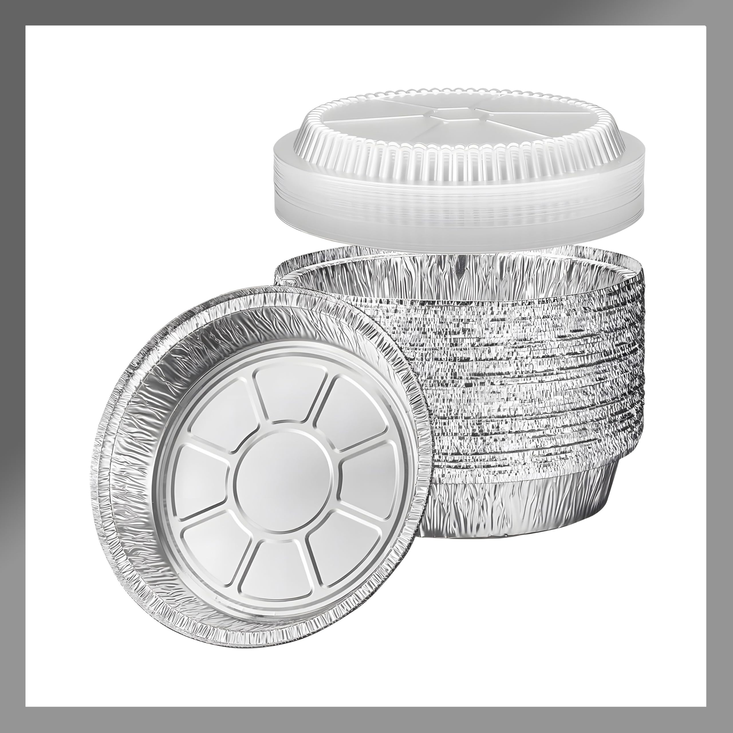 Pokanic Aluminum Foil Pans Round with Clear Dome Lids Recyclable Disposable Containers Straight Walls for Storing, Baking, Meal Prep & Reheating Freezer & Oven Safe