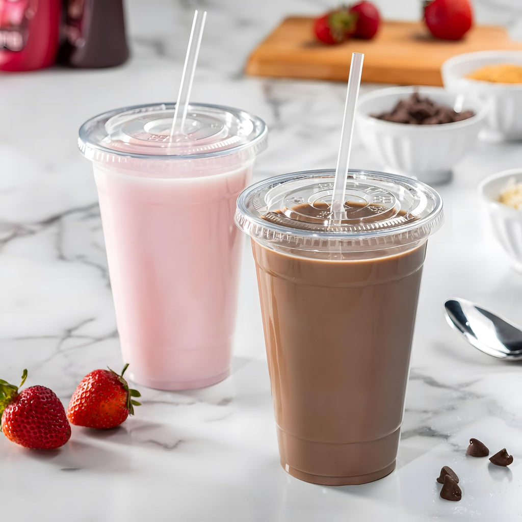 Pokanic Plastic Clear Cups [ oz] with Lids and Straws [ Set] Disposable Cold Beverage Drinking Iced Coffee Water Juice Tea Party Travel Cafe School Office Home Kitchen