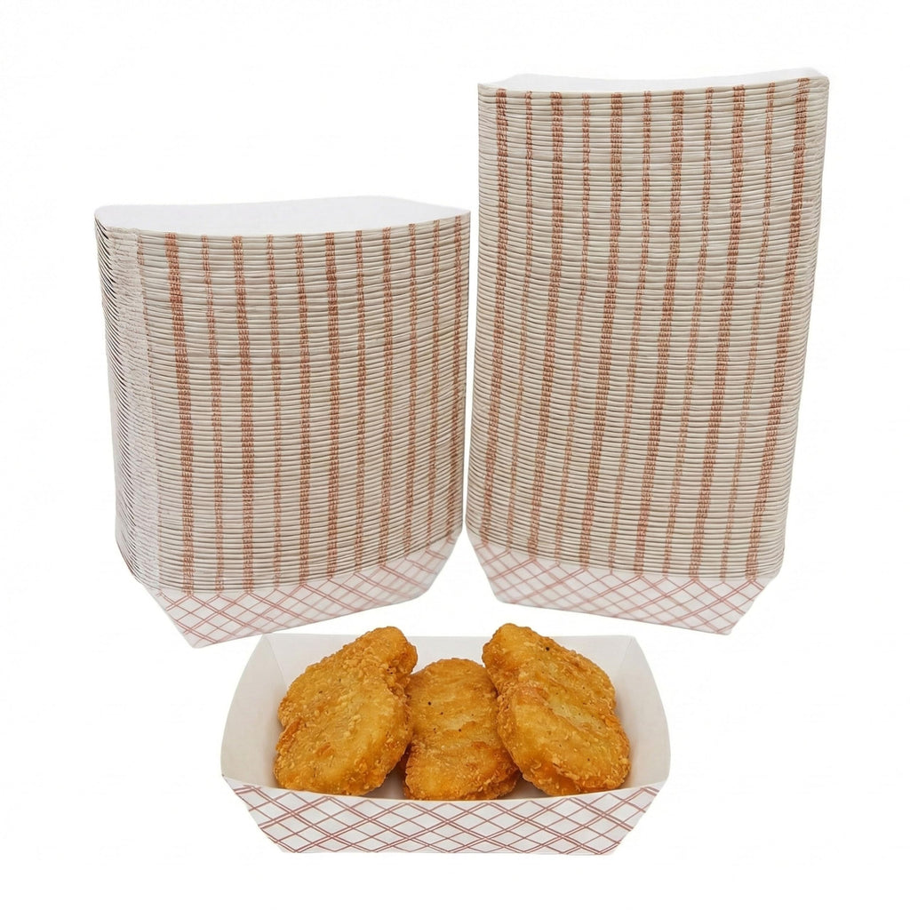 Pokanic Checkered Kraft Paper Boat Trays [ lb] x [ Pack] Disposable [ x x x] Containers Bowls Baskets Heavy-Duty Foods Snacks Hot Dogs Sandwich Burgers Popcorn Chips Tacos Nachos