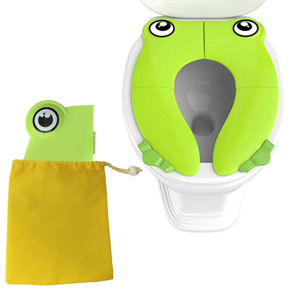 POKANIC Toilet Potty Training Seat Cover, Travel Toilet Seat, Folding Non Slip Silicone Pads, Travel Portable Reusable Kids Toddlers Boys Girls, Carry Bag