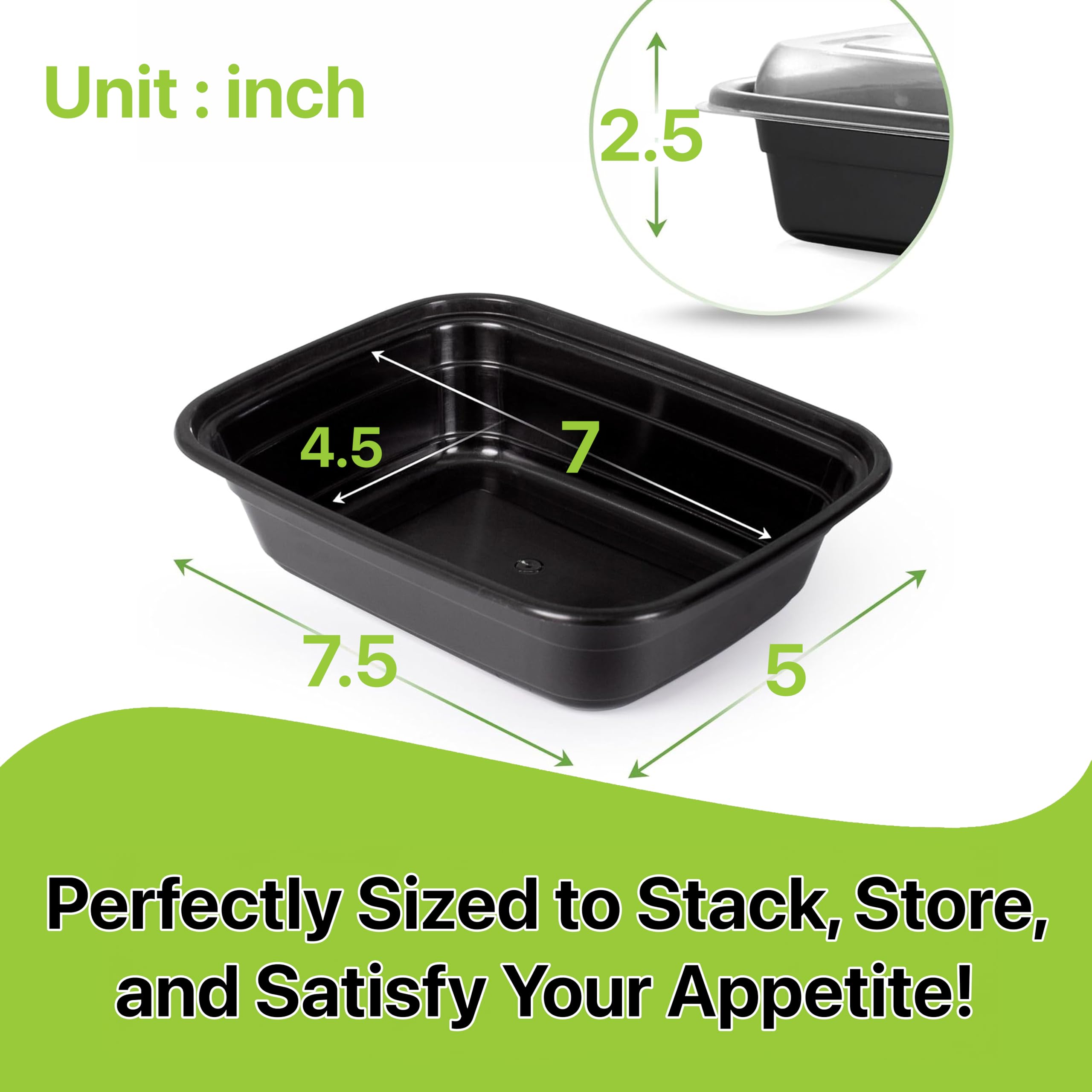 Pokanic Meal Prep Containers [ Set] oz with Lids, 1 compartment, Stackable, Reusable, Leakproof, Food Safe, Microwave, Freezer & Dishwasher Safe for Food Prep Storage Bento Box