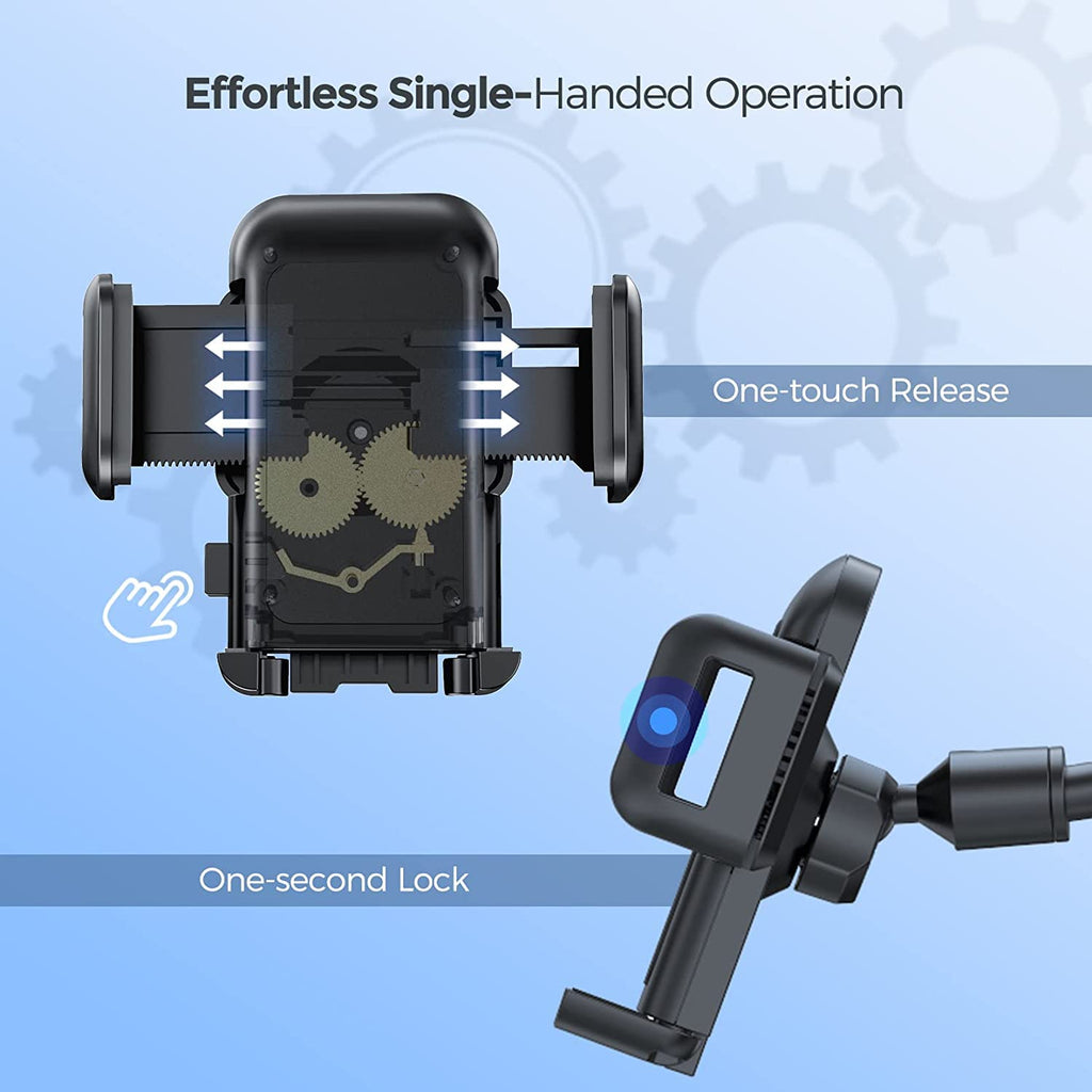 Pokanic Car Cell Phone Mount Adjustable 360 Rotation Stand Holder Three-Side Grips Design One Touch Clamp Compatible with iPhone Galaxy Note Pixel Universal