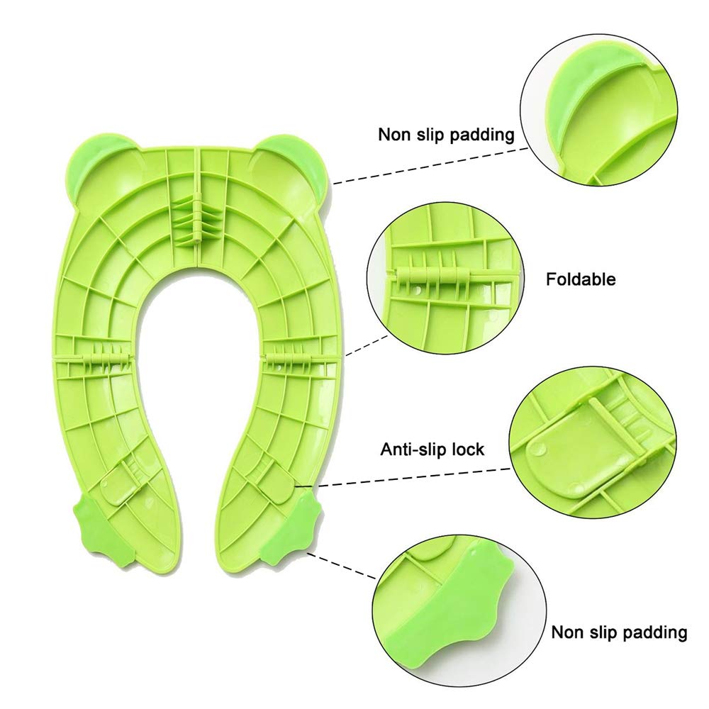 POKANIC Toilet Potty Training Seat Cover, Travel Toilet Seat, Folding Non Slip Silicone Pads, Travel Portable Reusable Kids Toddlers Boys Girls, Carry Bag