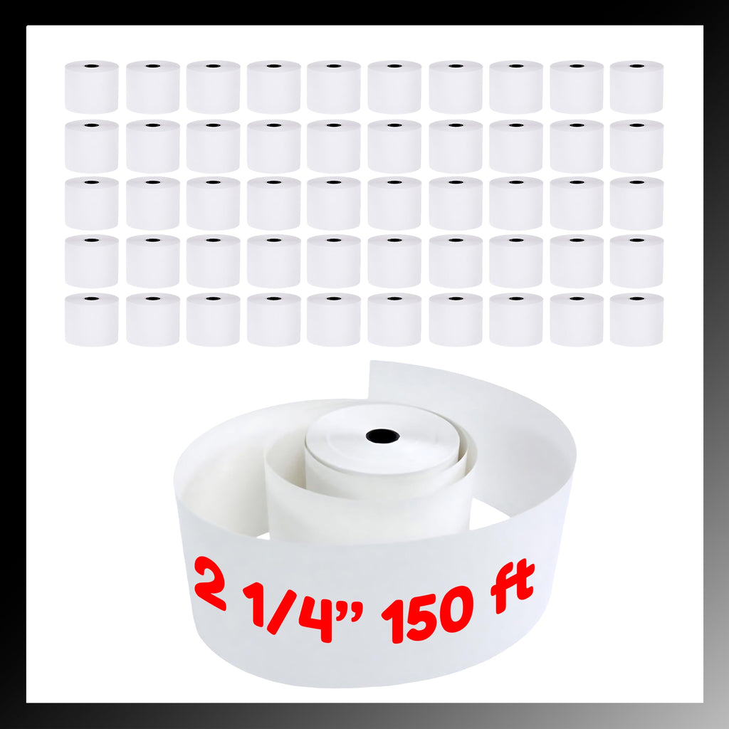 Pokanic 2 1/4 x 150 ft 1 Ply Bond White Paper Rolls 2.25 inch x 150' Adding Machine Kitchen Receipt Printer POS Cash Register Compatible with Epson SNBC Star Sam4s Ellix Bixolon Calculators