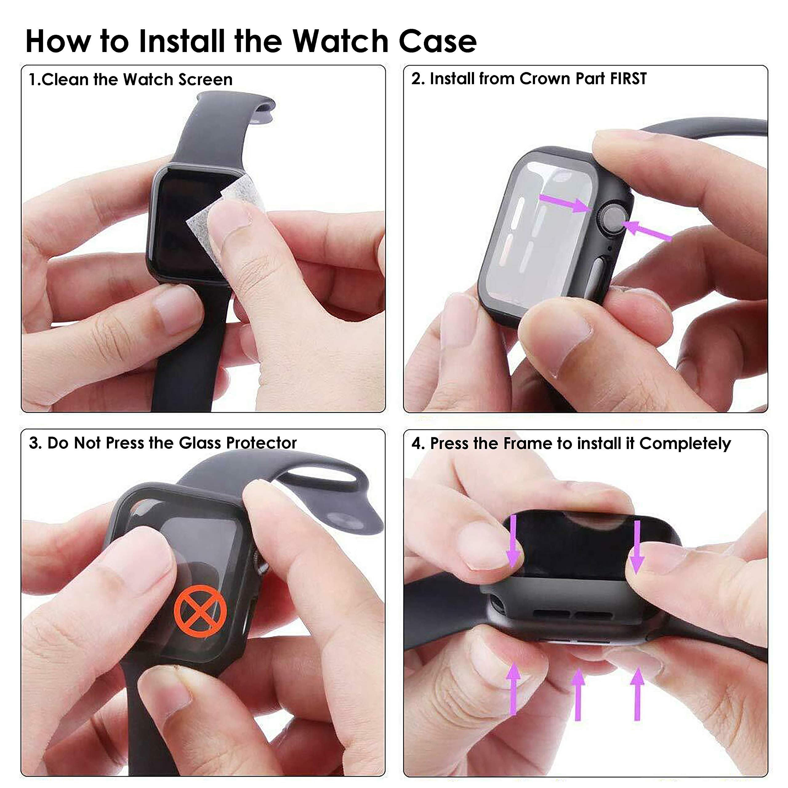Pokanic [2 Pack Compatible with Apple Watch 9 8 7 6 5 4 3 2 1 SE Series iWatch 9H Tempered Glass Case Full Screen Protector Cover Scratch