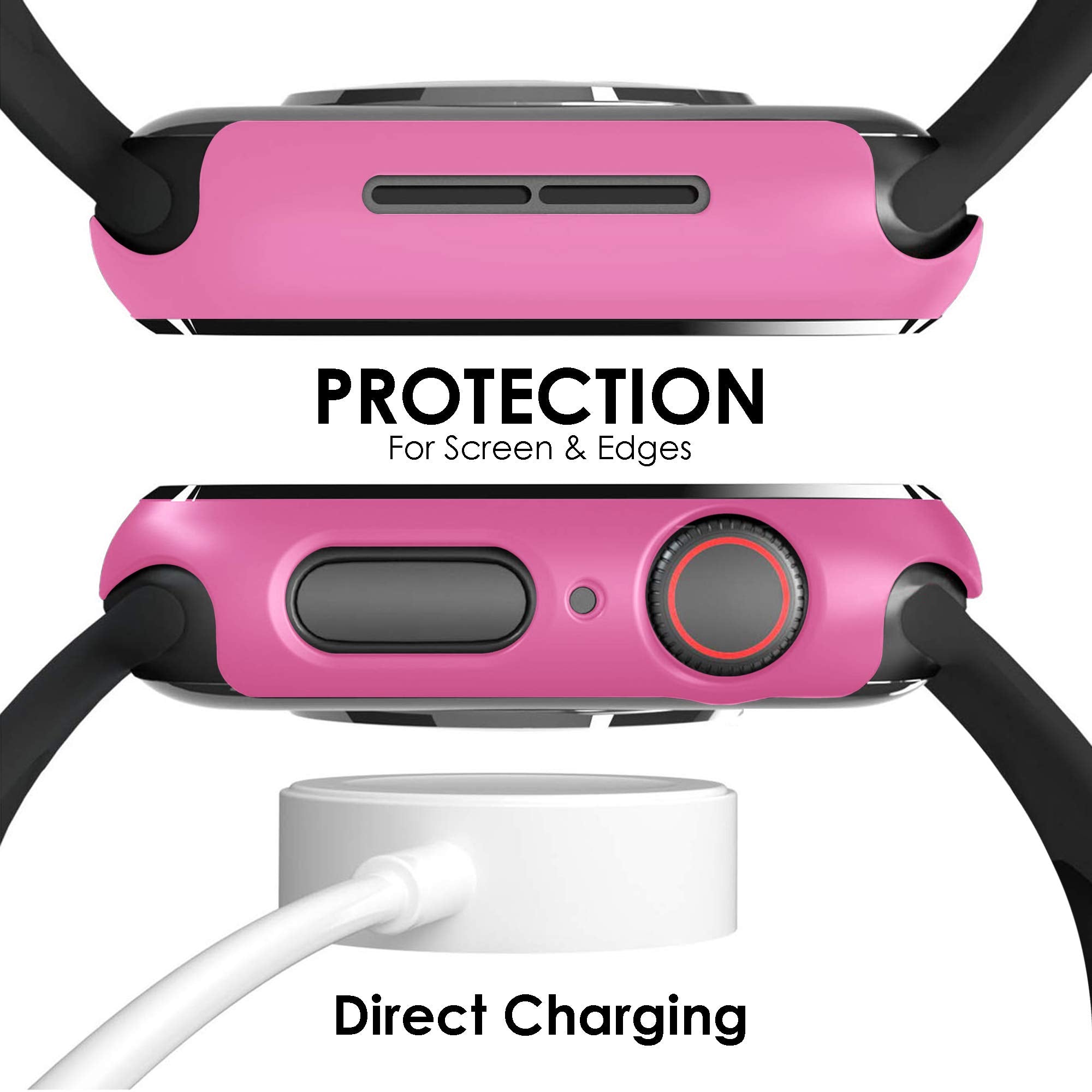 Pokanic [2 Pack Compatible with Apple Watch 9 8 7 6 5 4 3 2 1 SE Series iWatch 9H Tempered Glass Case Full Screen Protector Cover Scratch