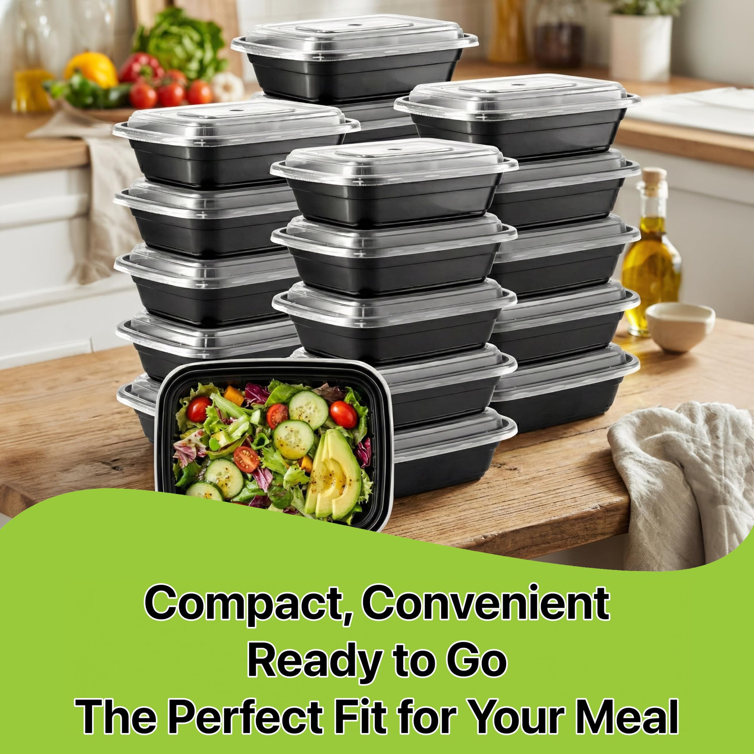 Pokanic Meal Prep Containers [ Set] oz with Lids, 1 compartment, Stackable, Reusable, Leakproof, Food Safe, Microwave, Freezer & Dishwasher Safe for Food Prep Storage Bento Box