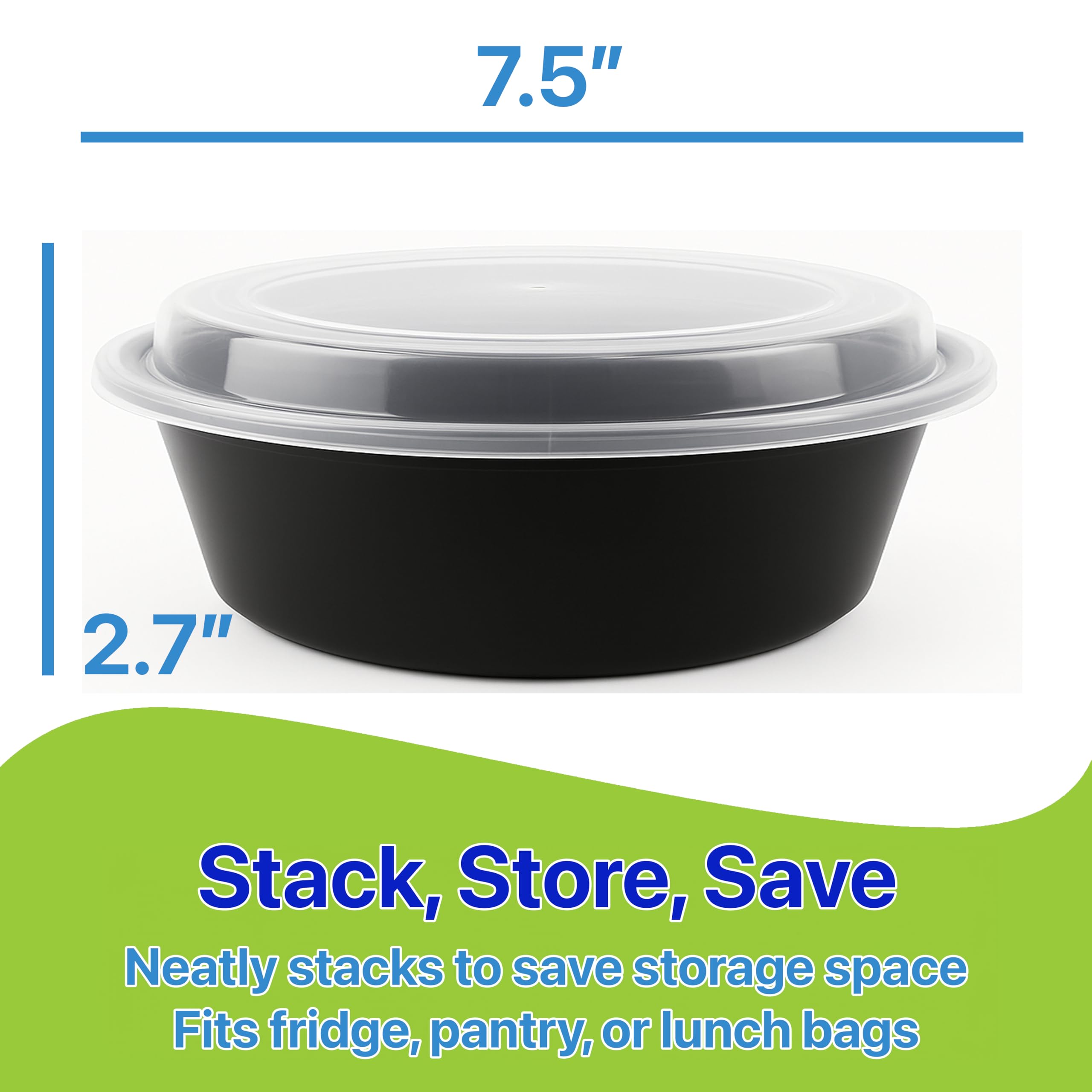 Pokanic Meal Prep Containers Round [ Set] x [ oz] with Lids, 1 compartment, Stackable, Reusable, Leakproof, Food Safe, Microwave, Freezer & Dishwasher Safe for Food Prep Storage