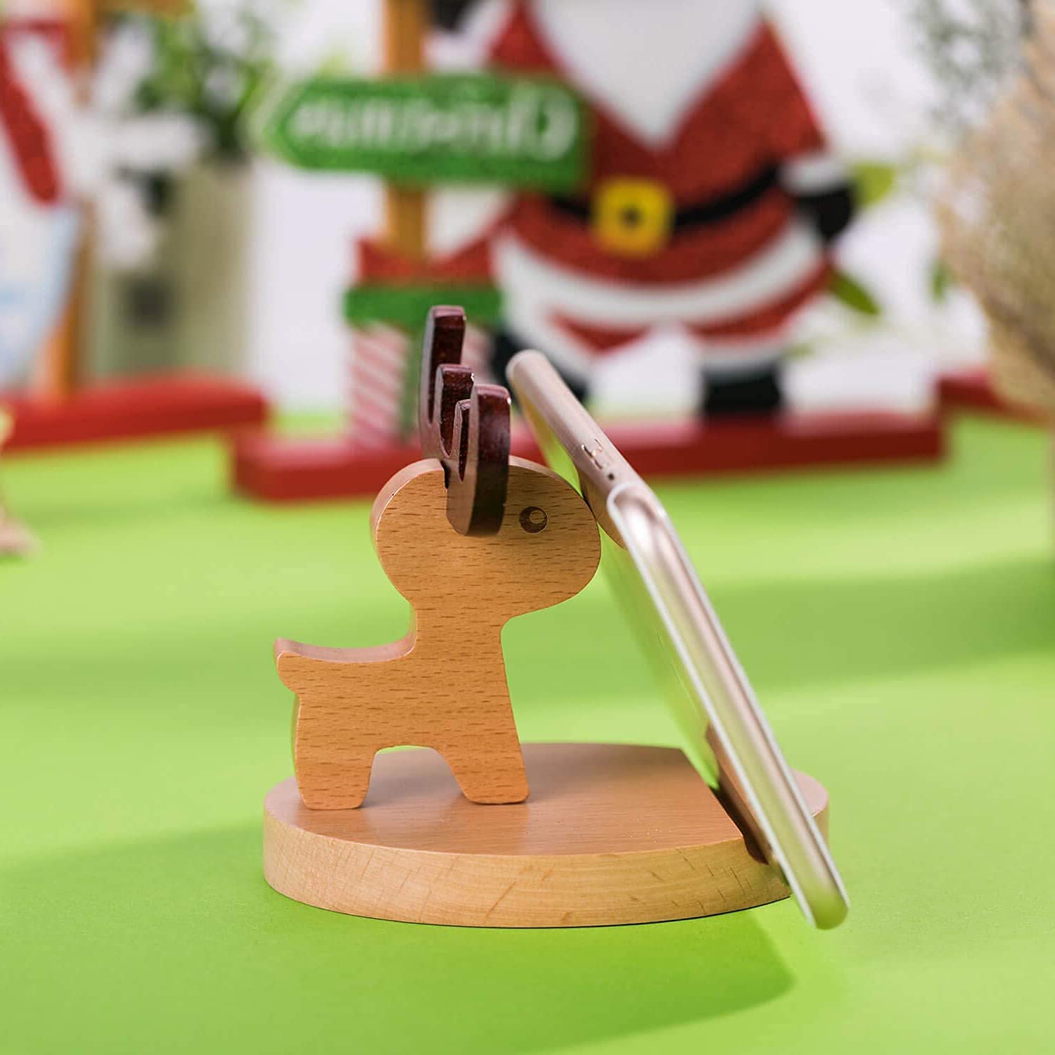Pokanic Cell Phone Tablet Wooden Stand Dock Holder Cradle Mount Organizer Charger Station Table Desk Room Office School Kitchen Non-Slip Wood