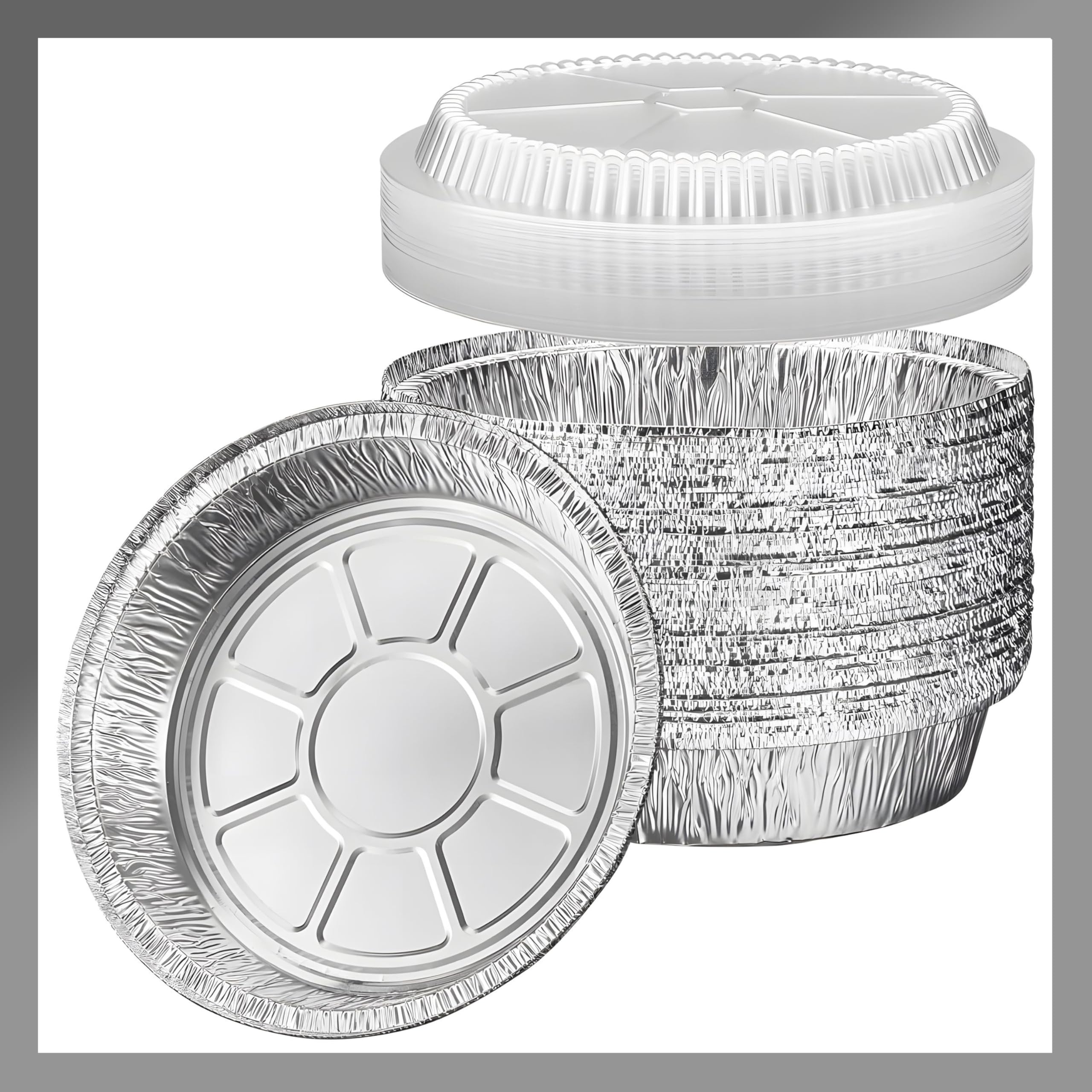 Pokanic Aluminum Foil Pans Round with Clear Dome Lids Recyclable Disposable Containers Straight Walls for Storing, Baking, Meal Prep & Reheating Freezer & Oven Safe