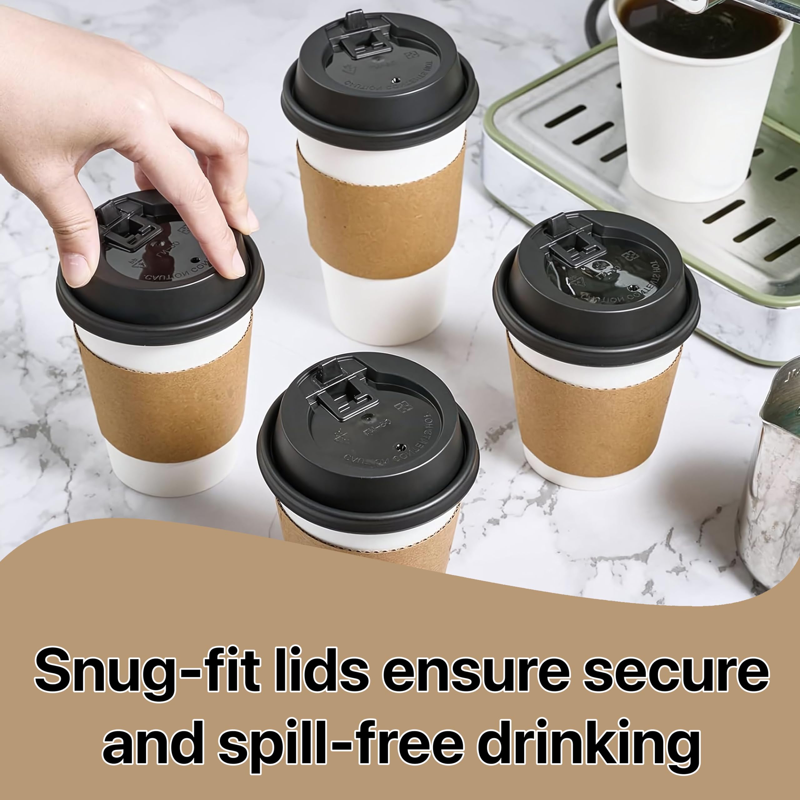 Pokanic Paper White Cups [ oz] with Lids and Sleeves x [10 Set] Disposable Hot Cold Coffee Water Beverage Drinking for School Office Home Kitchen Cafe Restaurant
