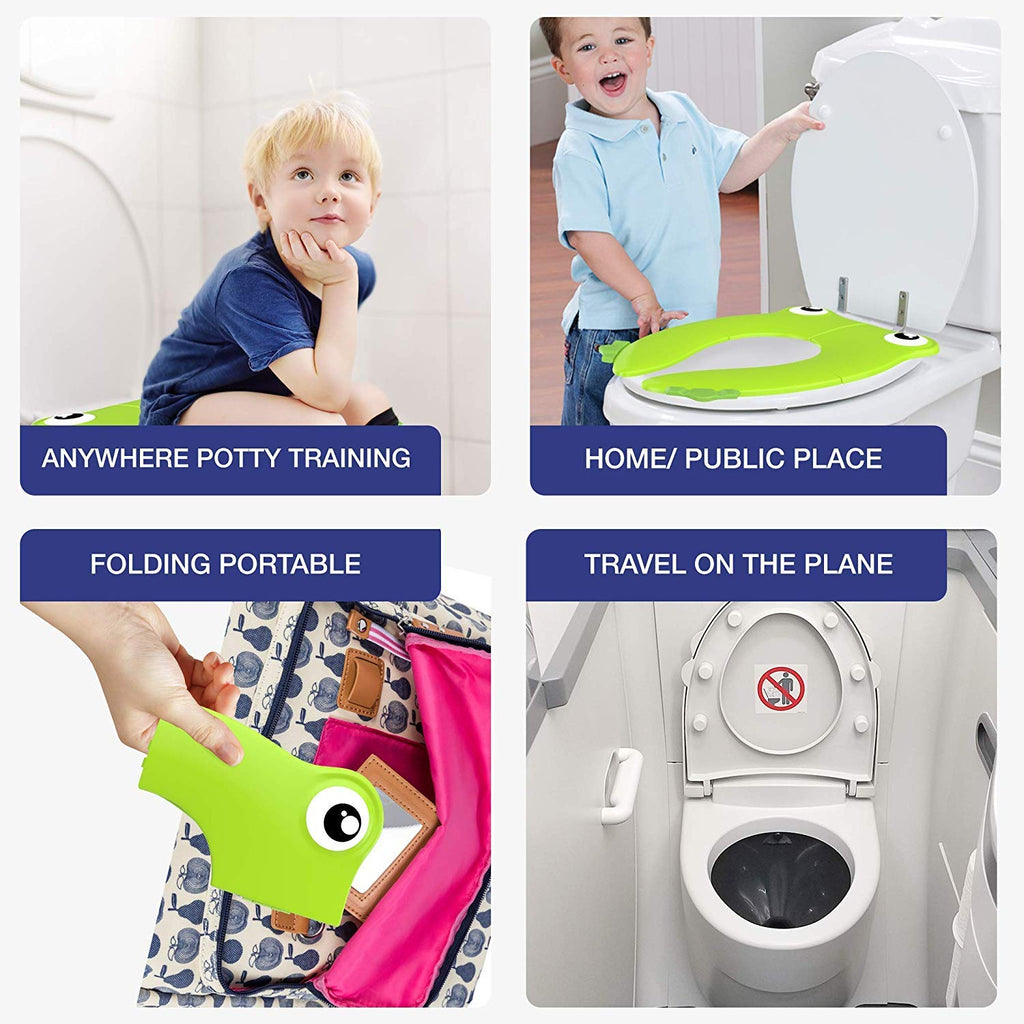 POKANIC Toilet Potty Training Seat Cover, Travel Toilet Seat, Folding Non Slip Silicone Pads, Travel Portable Reusable Kids Toddlers Boys Girls, Carry Bag