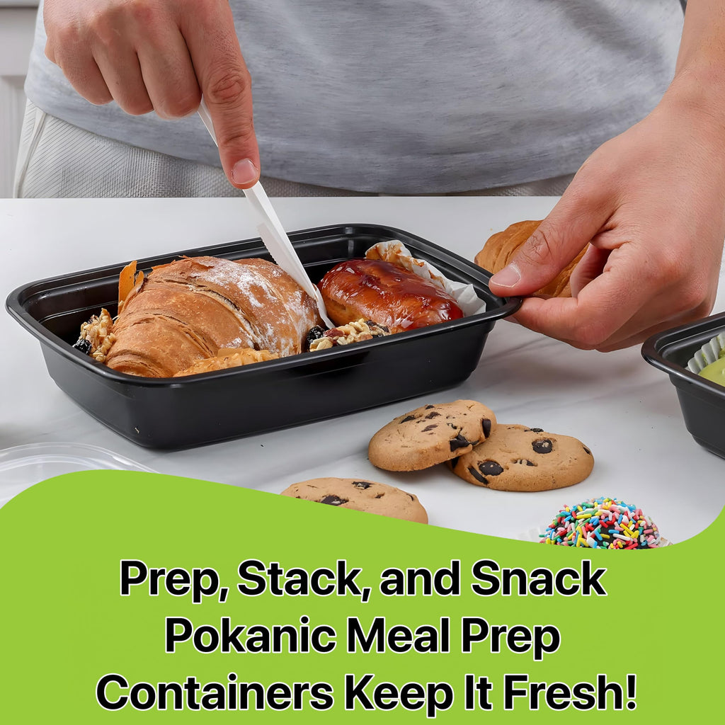 Pokanic Meal Prep Containers [ Set] oz with Lids, 1 compartment, Stackable, Reusable, Leakproof, Food Safe, Microwave, Freezer & Dishwasher Safe for Food Prep Storage Bento Box