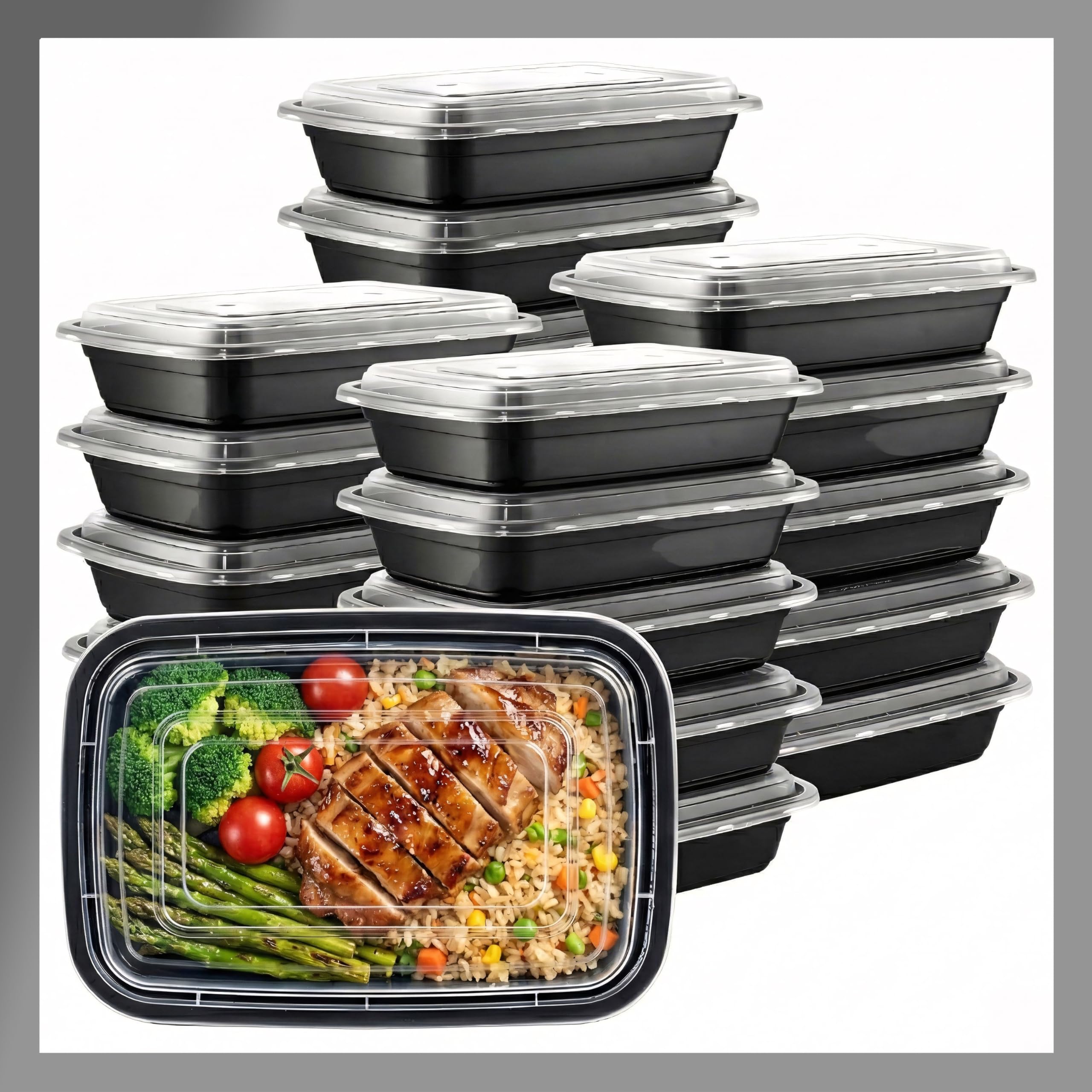 Pokanic Meal Prep Containers [ Set] oz with Lids, 1 compartment, Stackable, Reusable, Leakproof, Food Safe, Microwave, Freezer & Dishwasher Safe for Food Prep Storage Bento Box