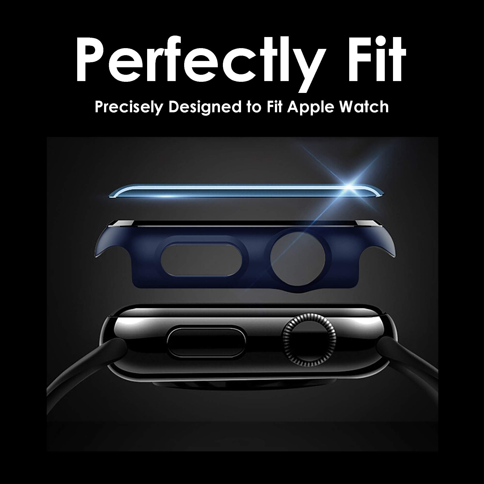Pokanic [2 Pack Compatible with Apple Watch 9 8 7 6 5 4 3 2 1 SE Series iWatch 9H Tempered Glass Case Full Screen Protector Cover Scratch